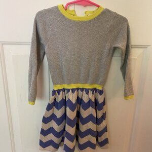 Baby Boden Chevron Sweater Dress, Grey Blue and Yellow, 18-24 Months